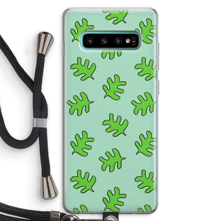 Groene blaadjes: Samsung Galaxy S10 Plus Transparant Hoesje met koord