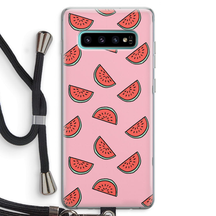 Watermeloen: Samsung Galaxy S10 Plus Transparant Hoesje met koord
