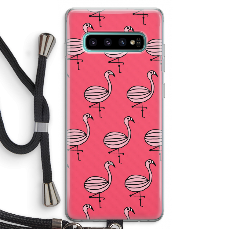 Flamingo: Samsung Galaxy S10 Plus Transparant Hoesje met koord