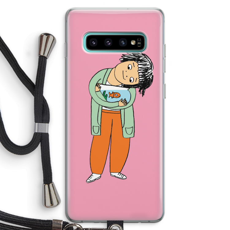 Visknuffel: Samsung Galaxy S10 Plus Transparant Hoesje met koord