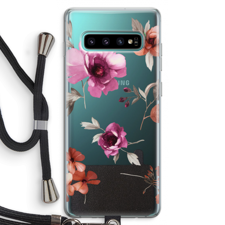 Geschilderde bloemen: Samsung Galaxy S10 Plus Transparant Hoesje met koord