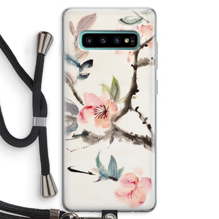 Japanse bloemen: Samsung Galaxy S10 Plus Transparant Hoesje met koord