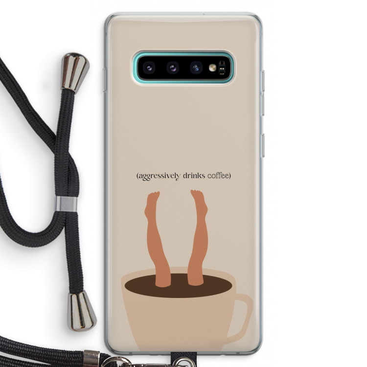 Aggressively drinks coffee: Samsung Galaxy S10 Plus Transparant Hoesje met koord