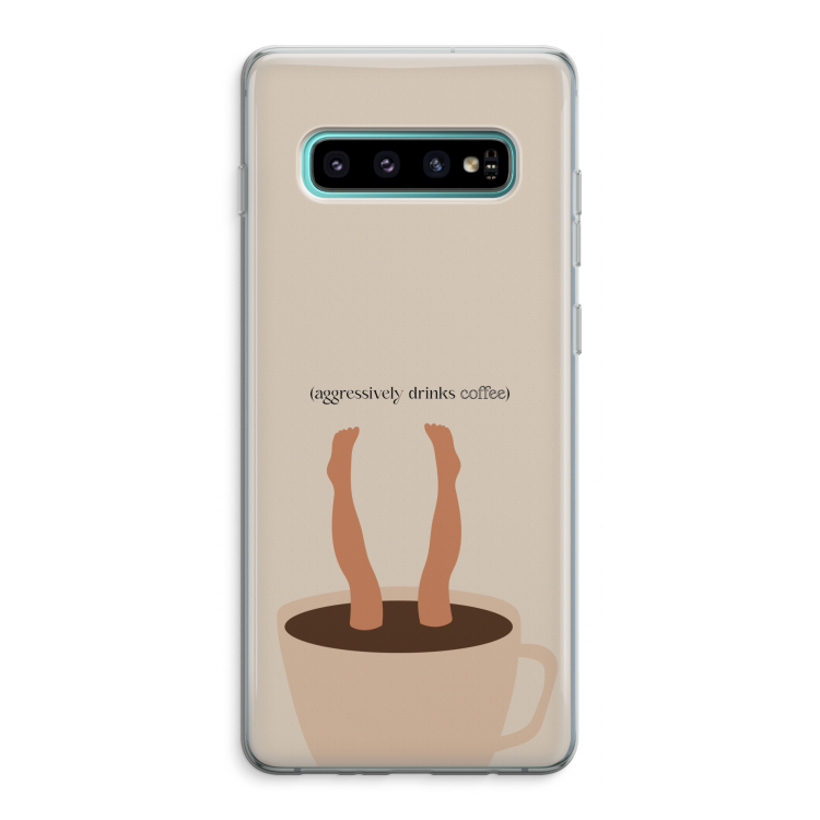 Aggressively drinks coffee: Samsung Galaxy S10 Plus Transparant Hoesje