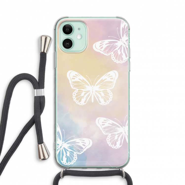 White butterfly: iPhone 11 Transparant Hoesje met koord