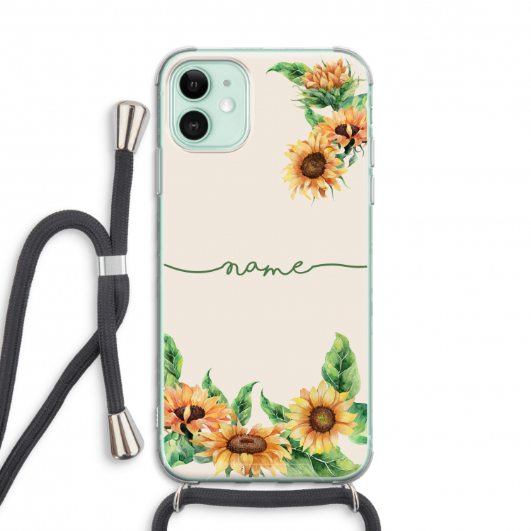 Zonnebloemen: iPhone 11 Transparant Hoesje met koord