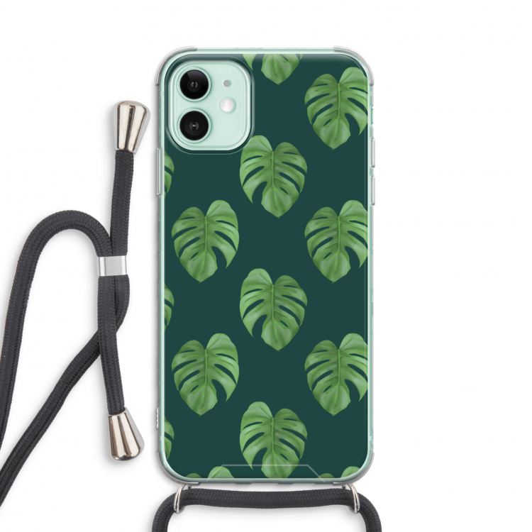 Monstera leaves: iPhone 11 Transparant Hoesje met koord