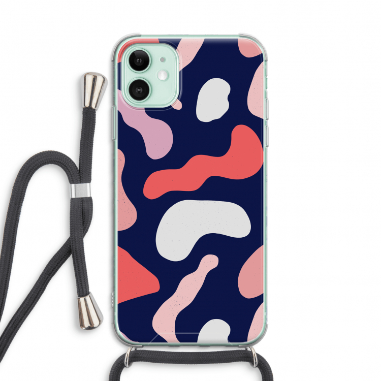 Memphis Shapes Pink: iPhone 11 Transparant Hoesje met koord