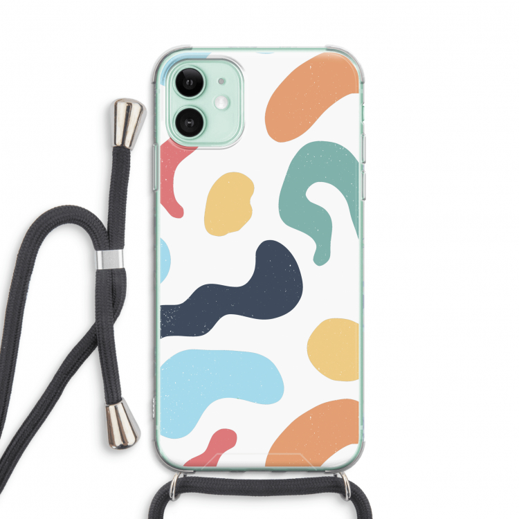 Memphis Shapes Blue: iPhone 11 Transparant Hoesje met koord