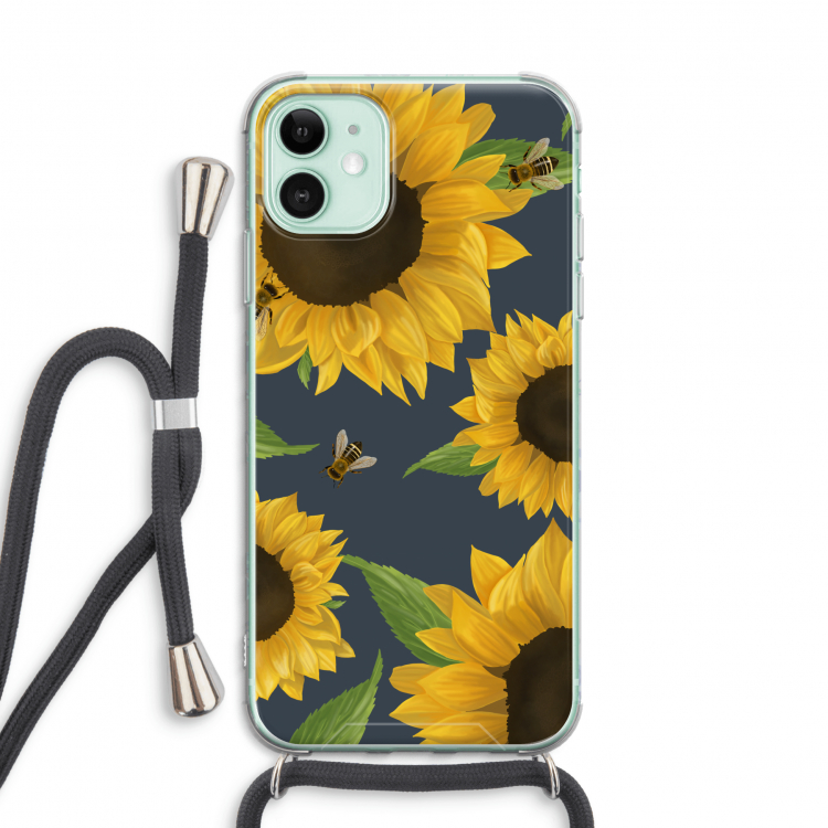Sunflower and bees: iPhone 11 Transparant Hoesje met koord