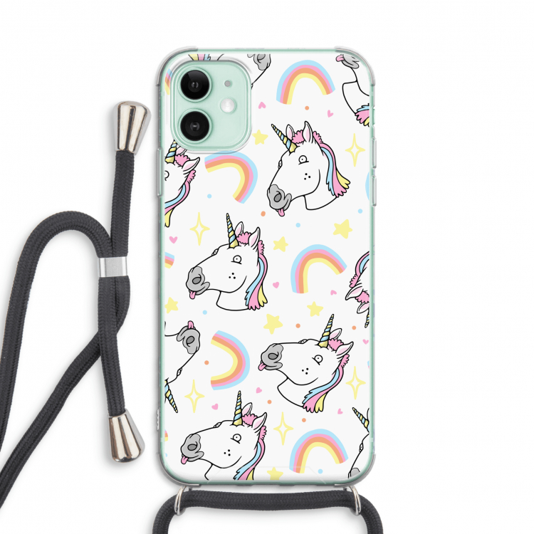 Rainbow Unicorn: iPhone 11 Transparant Hoesje met koord