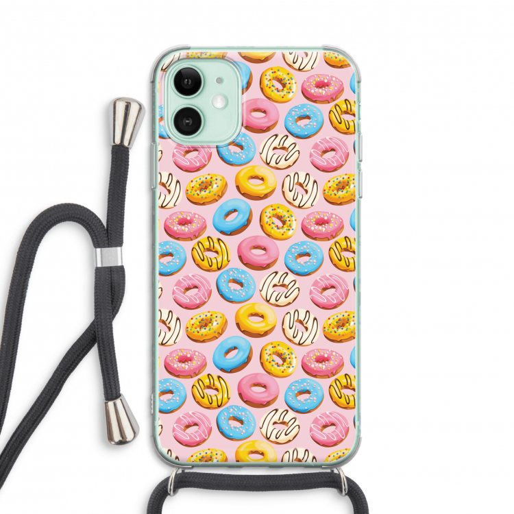 Pink donuts: iPhone 11 Transparant Hoesje met koord