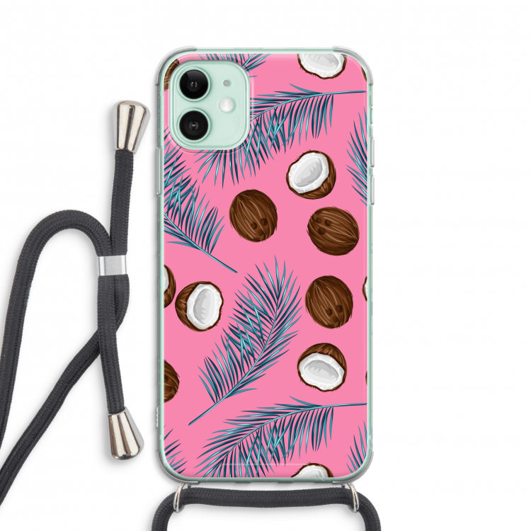 Kokosnoot roze: iPhone 11 Transparant Hoesje met koord