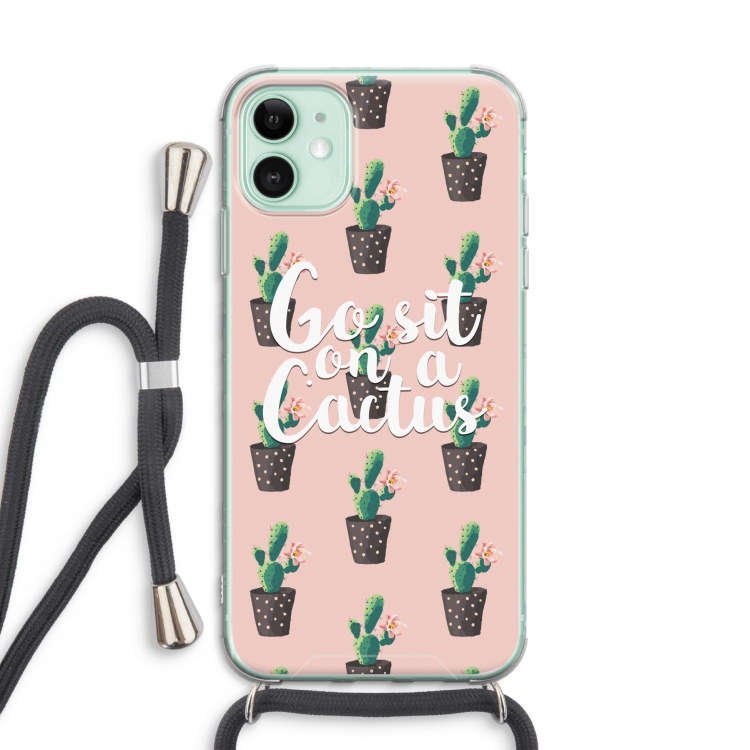 Cactus quote: iPhone 11 Transparant Hoesje met koord