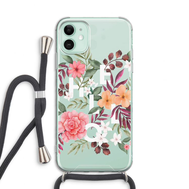Hello in flowers: iPhone 11 Transparant Hoesje met koord