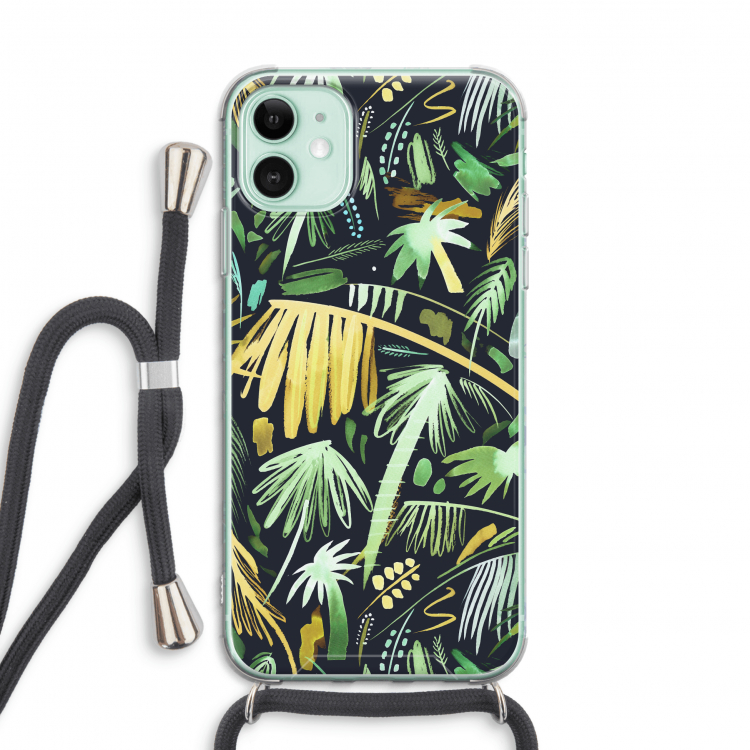 Tropical Palms Dark: iPhone 11 Transparant Hoesje met koord