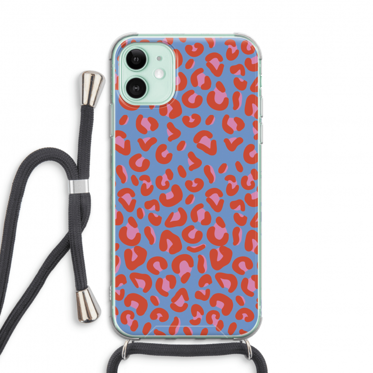 Leopard blue: iPhone 11 Transparant Hoesje met koord