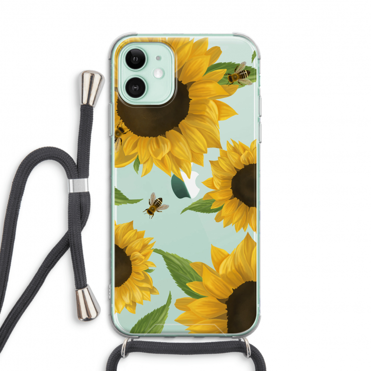 Sunflower and bees: iPhone 11 Transparant Hoesje met koord