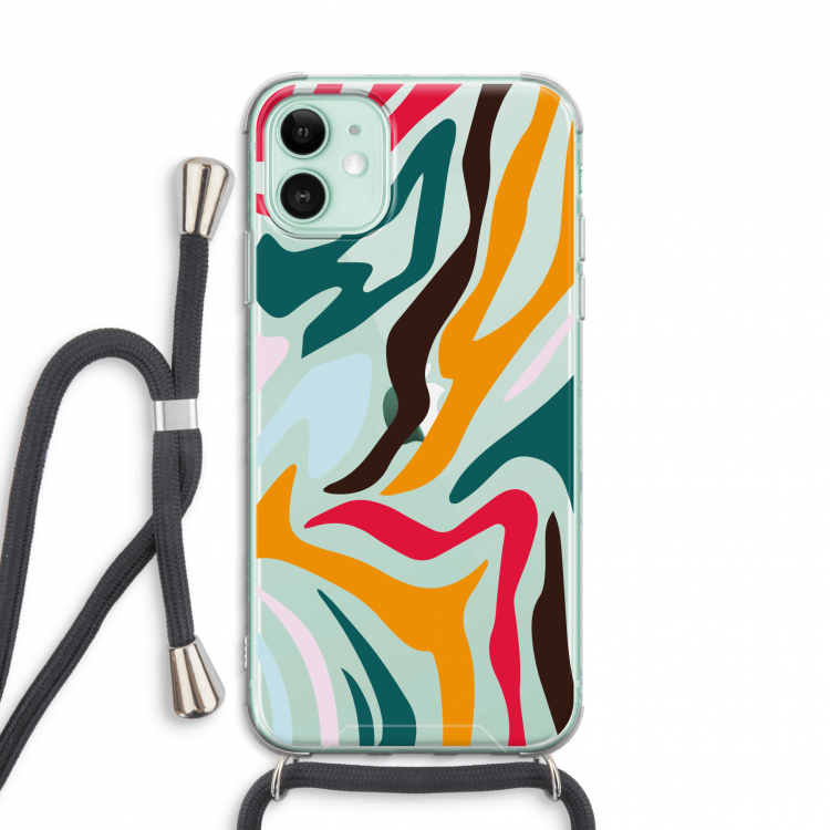 Colored Zebra: iPhone 11 Transparant Hoesje met koord