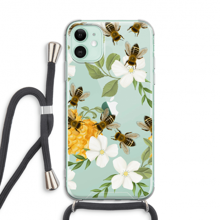 No flowers without bees: iPhone 11 Transparant Hoesje met koord