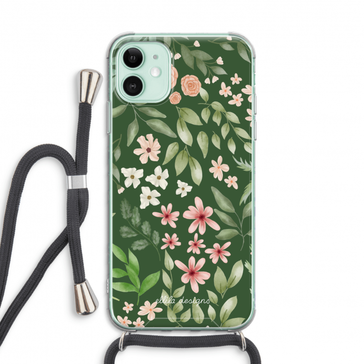 Botanical green sweet flower heaven: iPhone 11 Transparant Hoesje met koord
