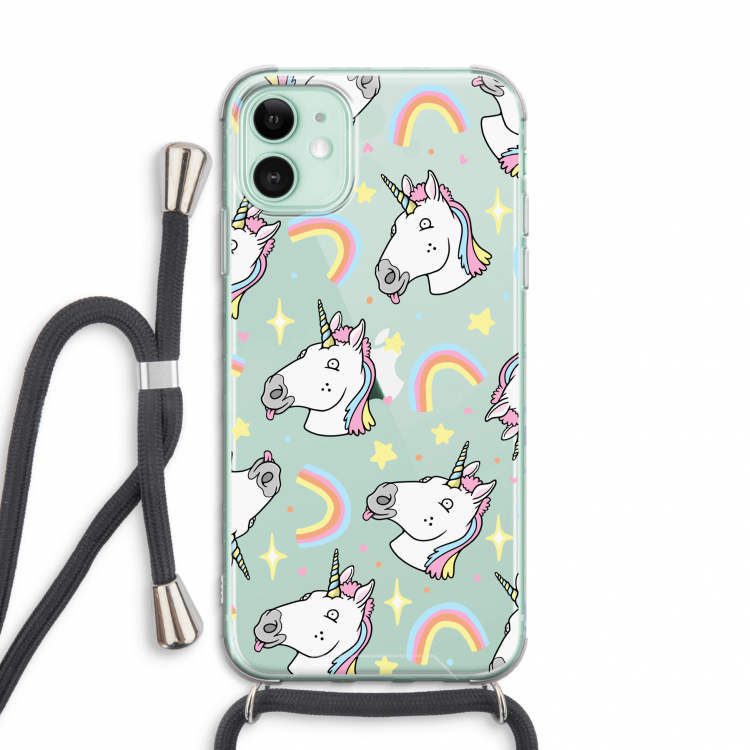 Rainbow Unicorn: iPhone 11 Transparant Hoesje met koord