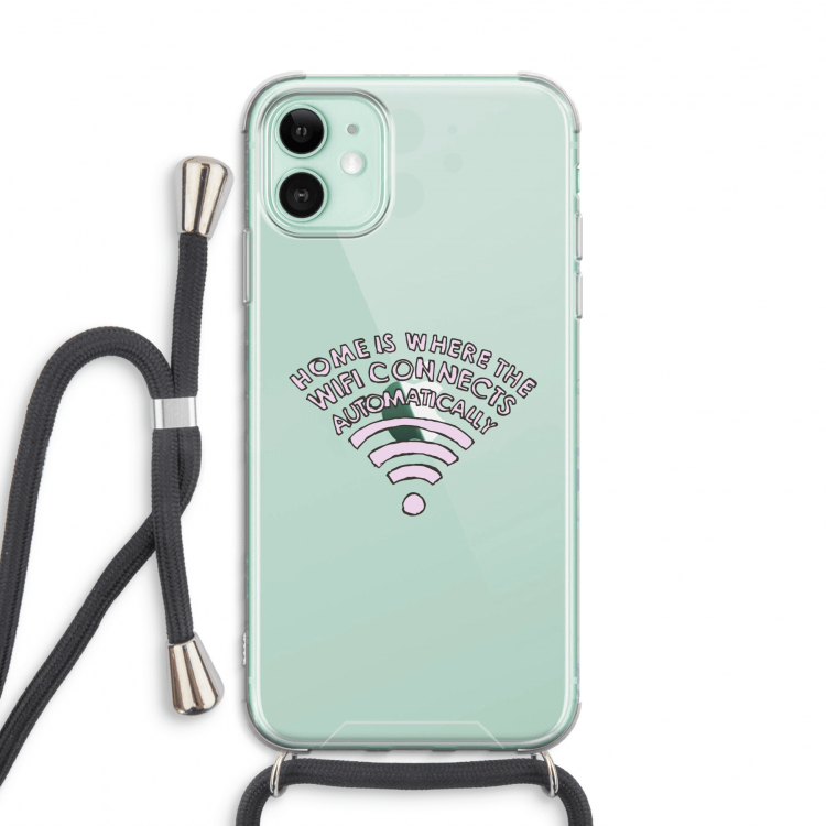 Home Is Where The Wifi Is: iPhone 11 Transparant Hoesje met koord