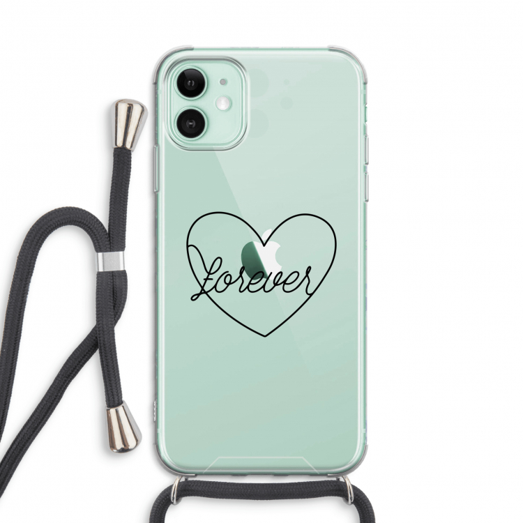 Forever heart black: iPhone 11 Transparant Hoesje met koord