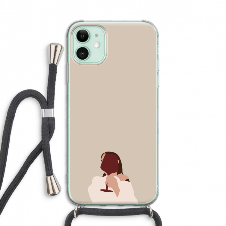 I drink wine: iPhone 11 Transparant Hoesje met koord