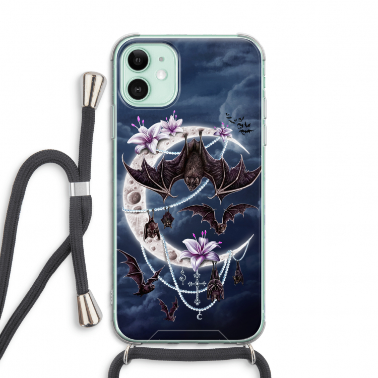 Vleermuizen Maan: iPhone 11 Transparant Hoesje met koord