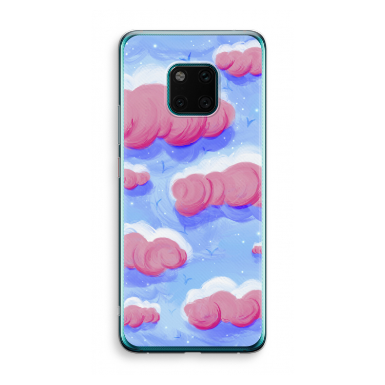 Roze wolken met vogels: Huawei Mate 20 Pro Transparant Hoesje