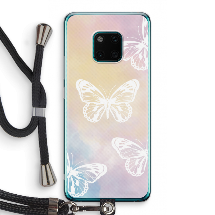 White butterfly: Huawei Mate 20 Pro Transparant Hoesje met koord