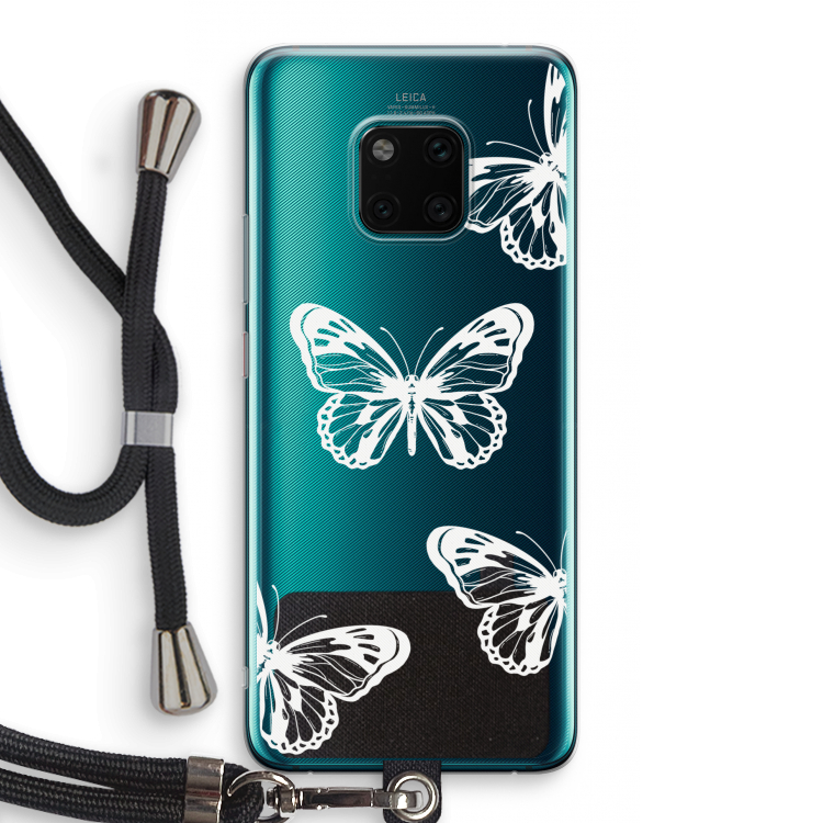 White butterfly: Huawei Mate 20 Pro Transparant Hoesje met koord