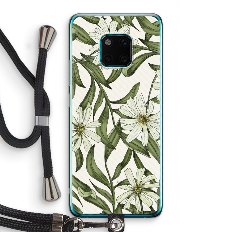Wit bloemenpatroon: Huawei Mate 20 Pro Transparant Hoesje met koord