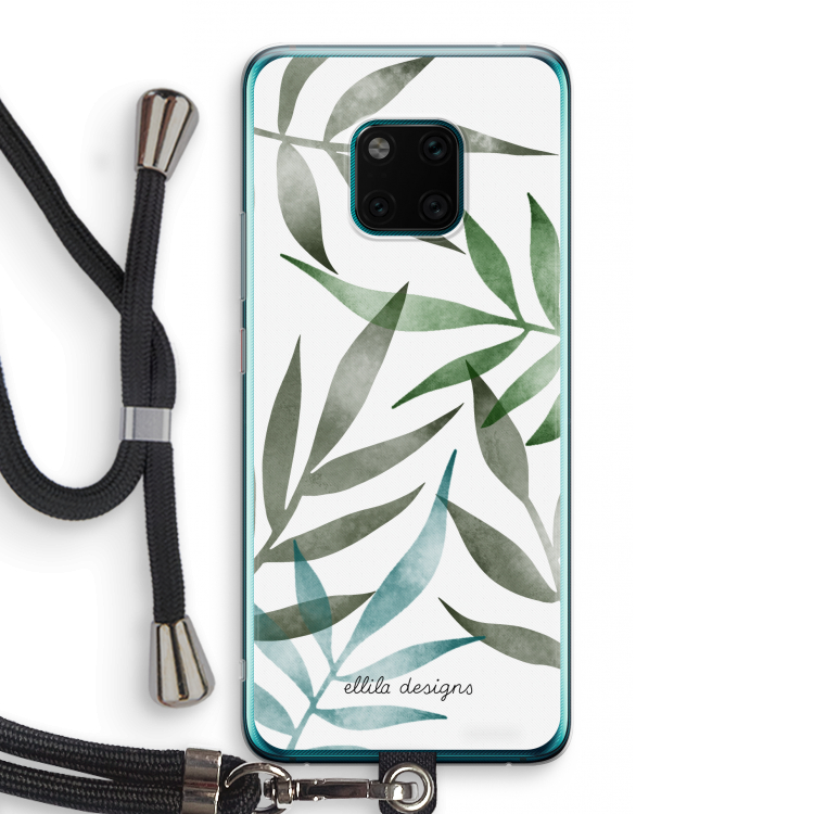Tropical watercolor leaves: Huawei Mate 20 Pro Transparant Hoesje met koord