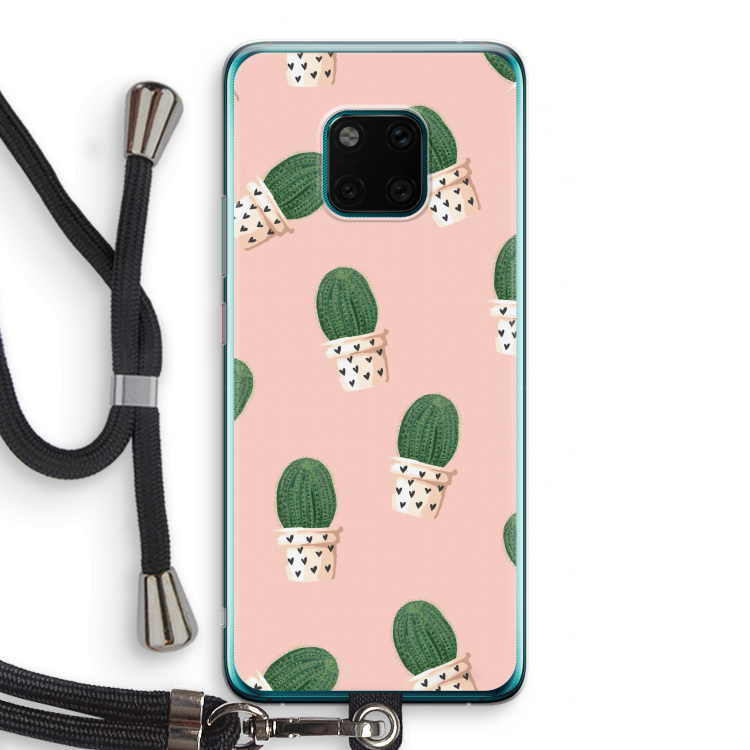 Cactusprint roze: Huawei Mate 20 Pro Transparant Hoesje met koord