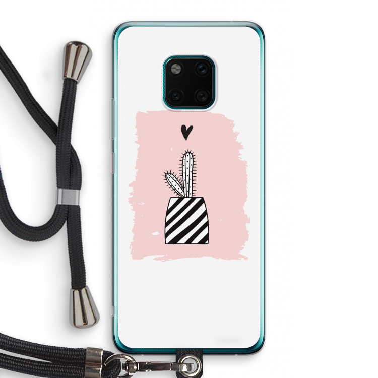 Zwart-wit cactus: Huawei Mate 20 Pro Transparant Hoesje met koord