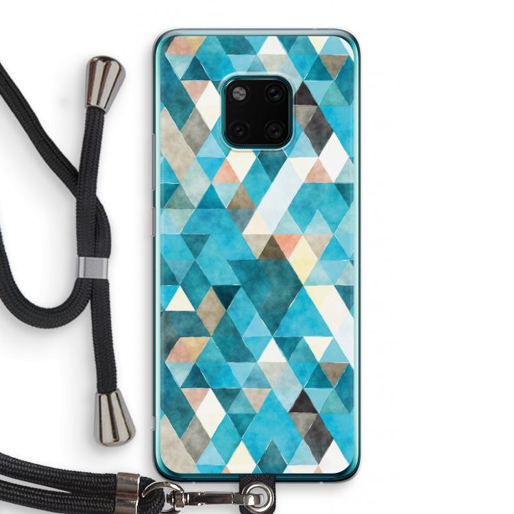 Gekleurde driehoekjes blauw: Huawei Mate 20 Pro Transparant Hoesje met koord
