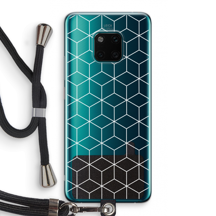 Zwart-witte kubussen: Huawei Mate 20 Pro Transparant Hoesje met koord