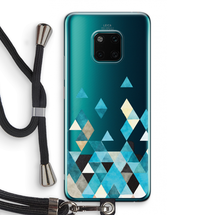 Gekleurde driehoekjes blauw: Huawei Mate 20 Pro Transparant Hoesje met koord