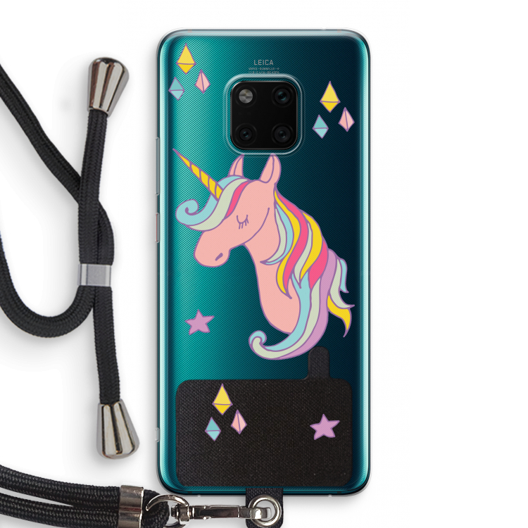 Roze eenhoorn: Huawei Mate 20 Pro Transparant Hoesje met koord