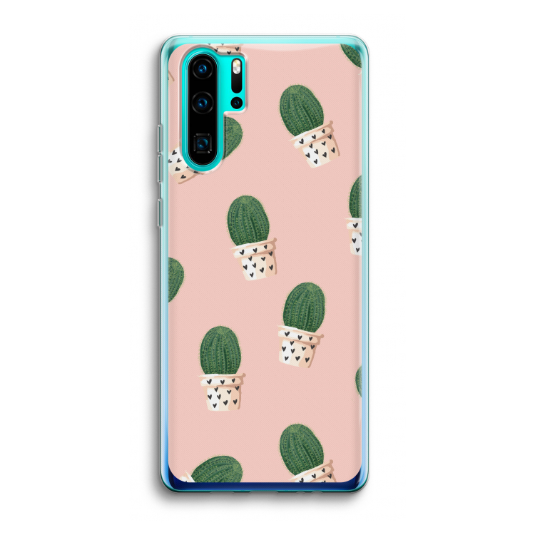 Cactusprint roze: Huawei P30 Pro Transparant Hoesje