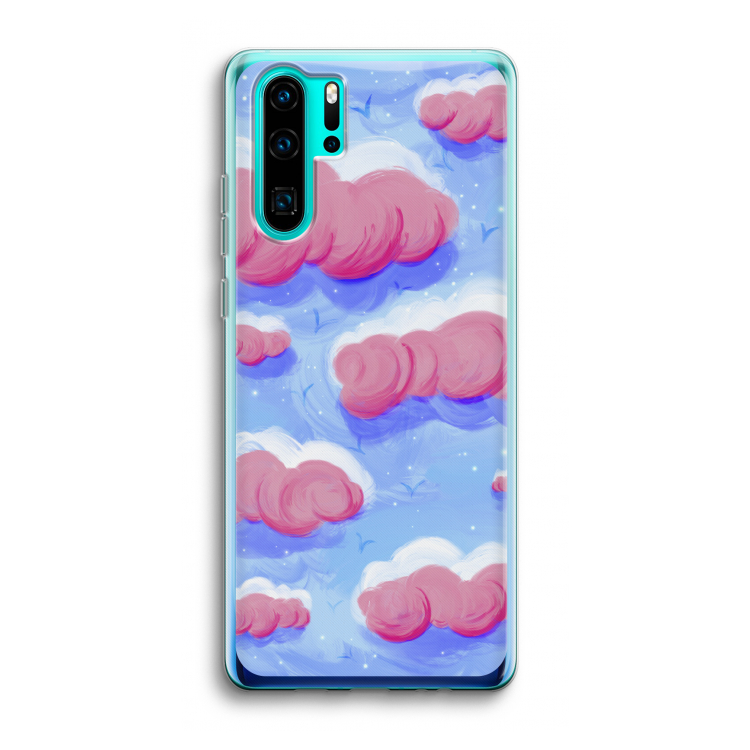 Roze wolken met vogels: Huawei P30 Pro Transparant Hoesje
