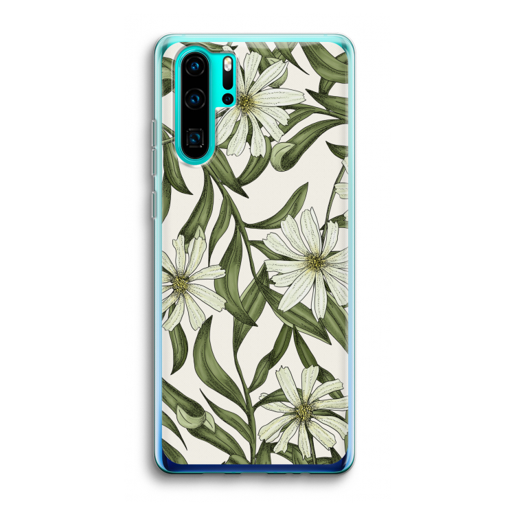 Wit bloemenpatroon: Huawei P30 Pro Transparant Hoesje