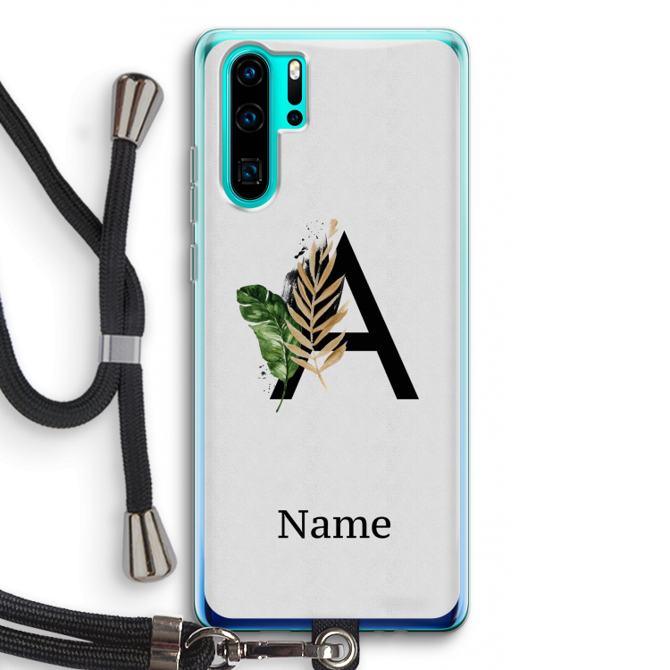 Charcoal Flora: Huawei P30 Pro Transparant Hoesje met koord
