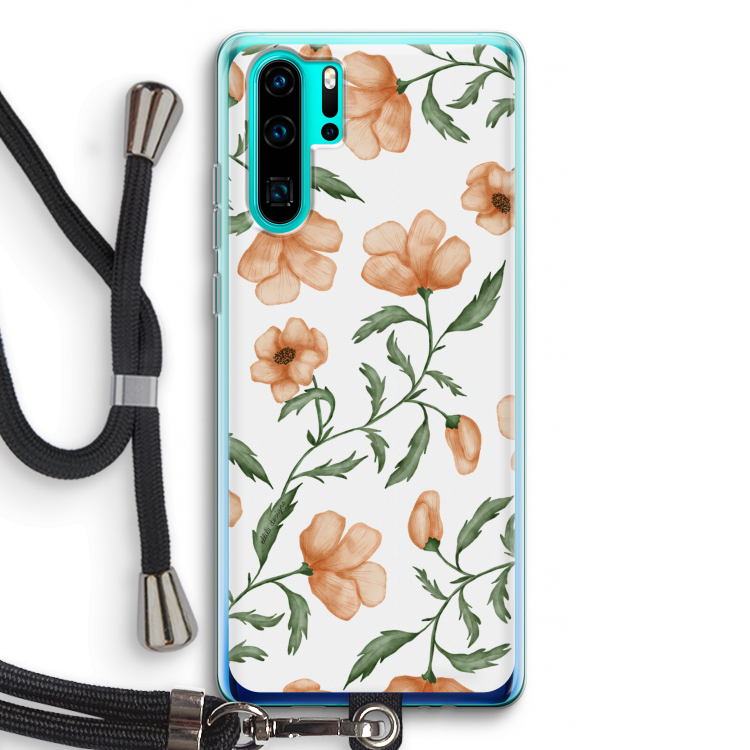 Peachy flowers: Huawei P30 Pro Transparant Hoesje met koord