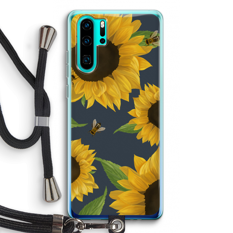 Sunflower and bees: Huawei P30 Pro Transparant Hoesje met koord