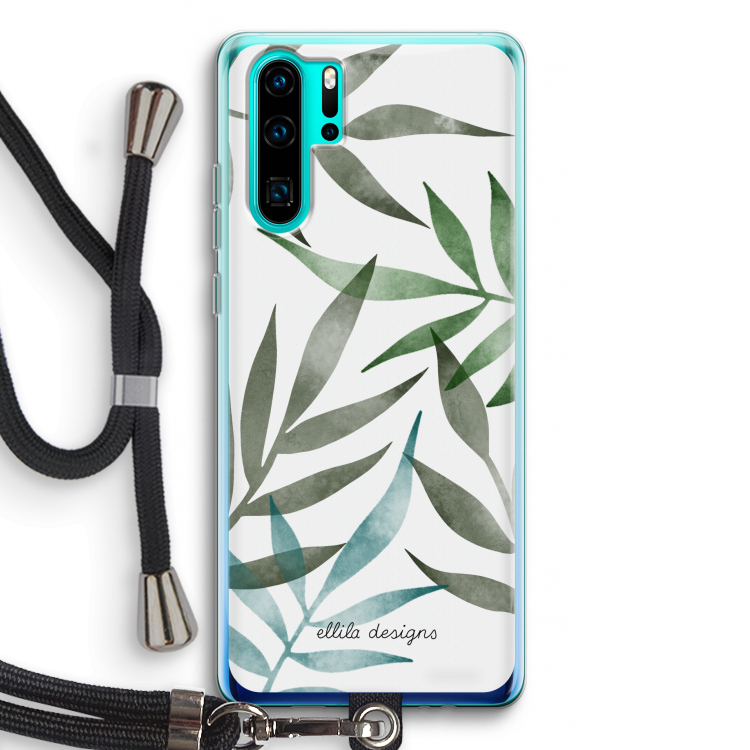 Tropical watercolor leaves: Huawei P30 Pro Transparant Hoesje met koord