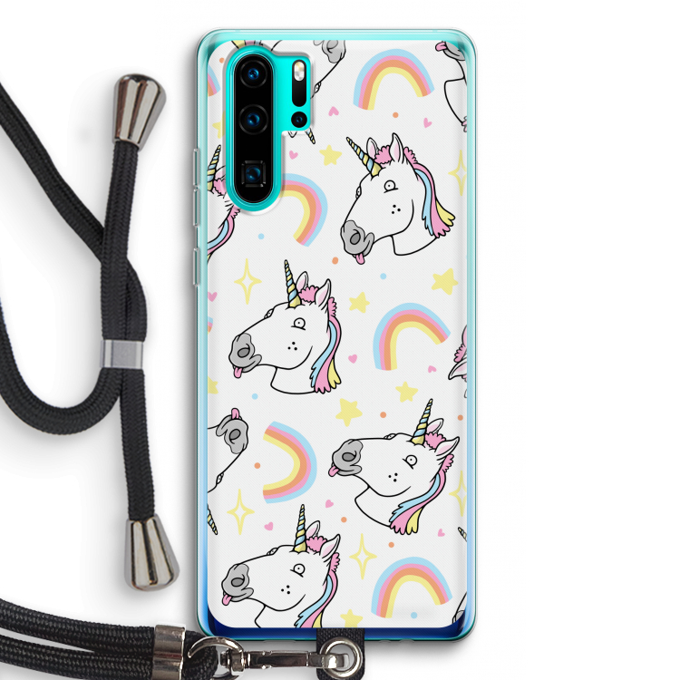 Rainbow Unicorn: Huawei P30 Pro Transparant Hoesje met koord