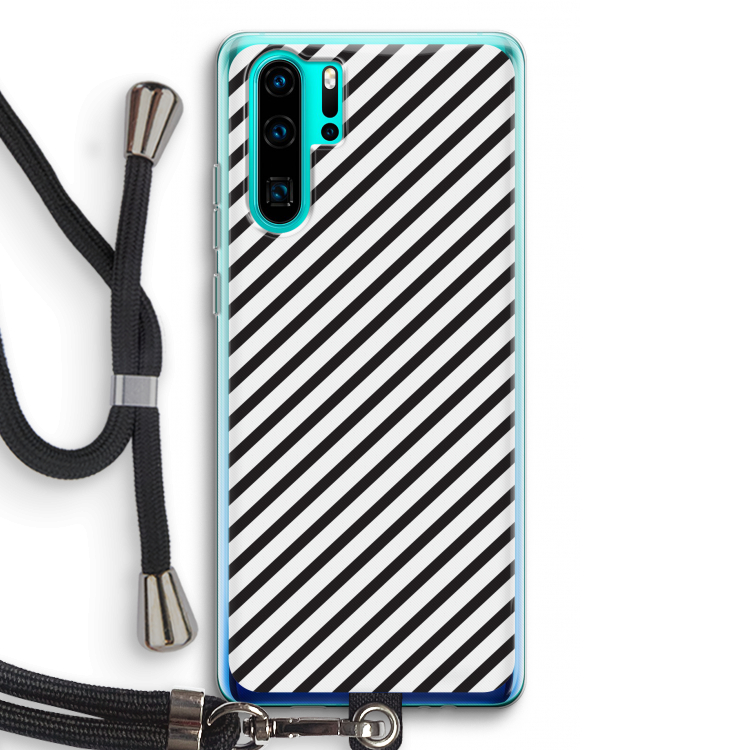 Strepen zwart-wit: Huawei P30 Pro Transparant Hoesje met koord